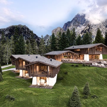 3 chalets, 2 lofts. <br> Social by day, <br> quiet at night.
